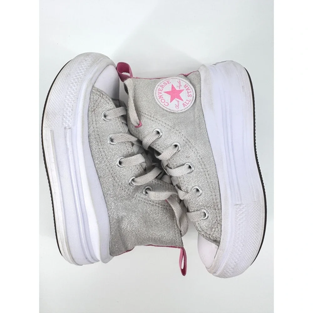 Converse Chuck Taylor All Star Move Kids 10 Silver Glitter Platform Sneakers